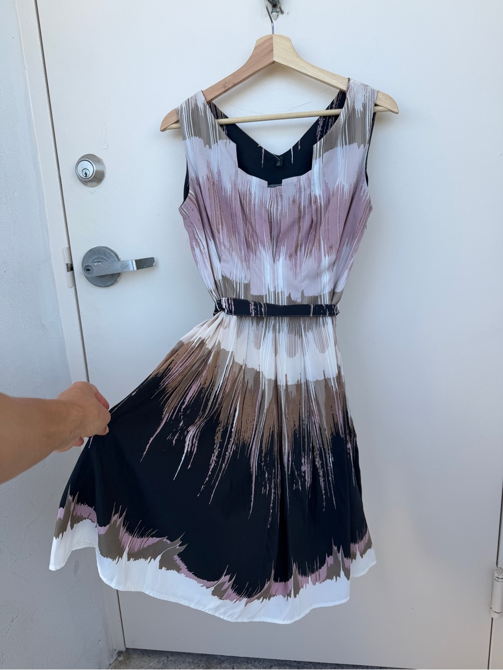 Stile Benetton Chloe Miu Miu Print Sleeveless Belted Flare A Line Dress S